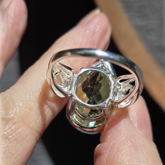 17k pear cut Lemon Quartz 🍋 & green 💚 sapphire sterling & white goldring sz8.5 - Picture 4 of 14